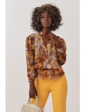 Envelope blouse with plant motifs, mustard 02048 - Online store - Boutique